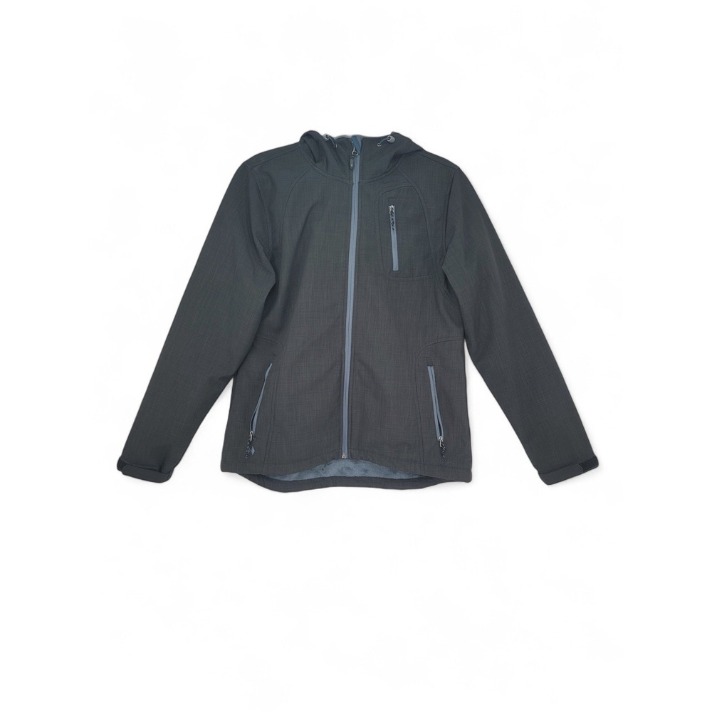 Double Diamond Womens M Hooded‎ Softshell Jacket Fleece Lined Gray Full Zip